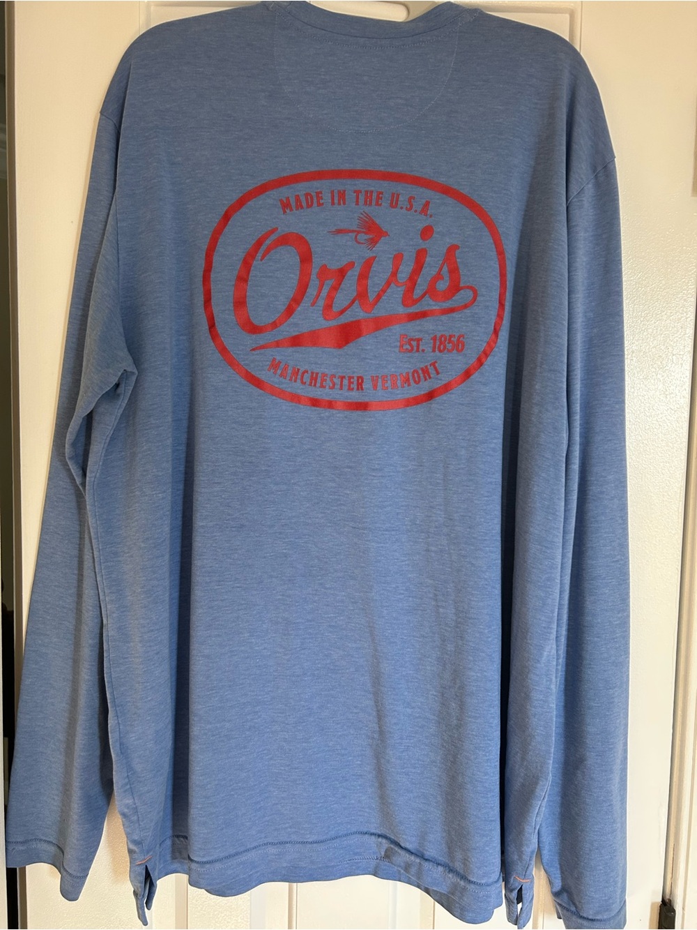 Rare Orvis Men's Long-Sleeve Crewneck Shirt - Blue with Red Logo